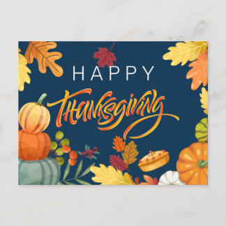 Happy Thanksgiving Pumpkins, Berries and Leaves Holiday Postcard