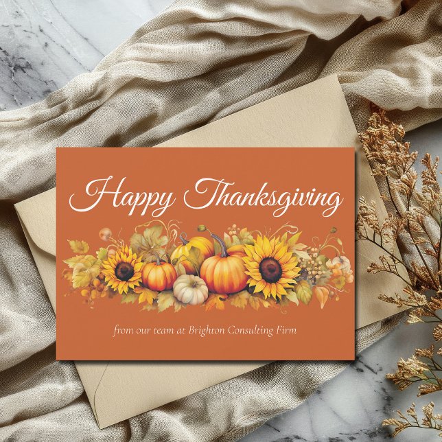 Happy Thanksgiving Pumpkins Custom Orange Business Holiday Card (Creator Uploaded)