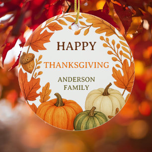 Happy Thanksgiving pumpkins fall foliage Ceramic Tree Decoration