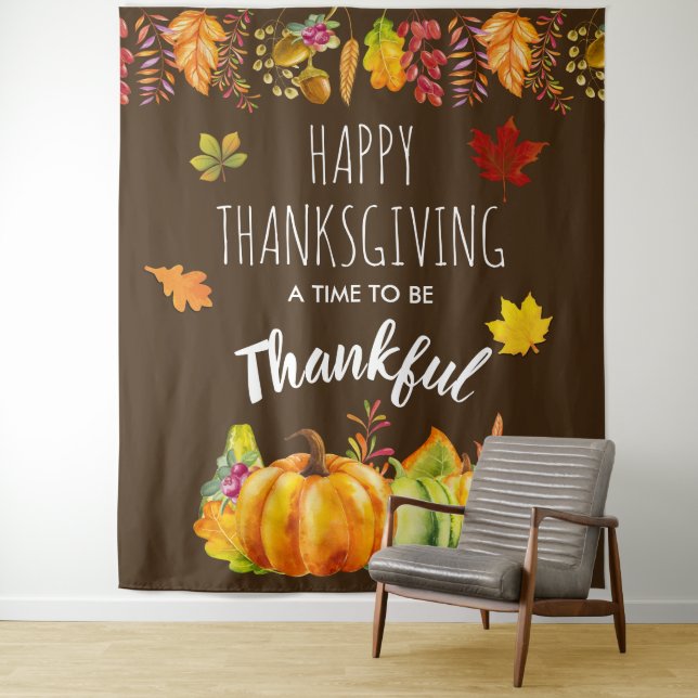 Happy Thanksgiving Pumpkins & Fall Foliage Tapestry (In Situ)