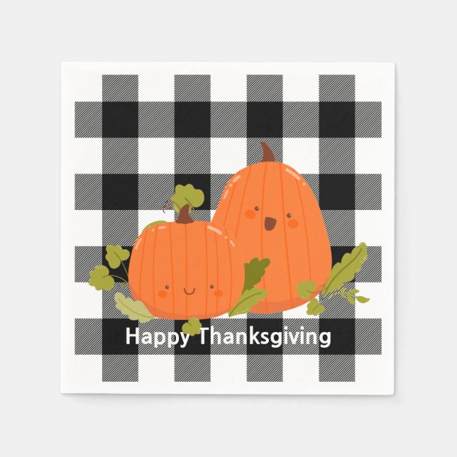 Happy Thanksgiving Pumpkins On Plaid Napkin (Front)