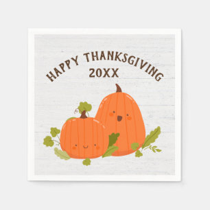 Happy Thanksgiving Pumpkins On Wood Napkin