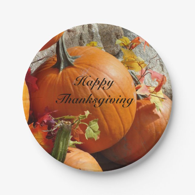 Happy Thanksgiving Pumpkins Paper Plate (Front)