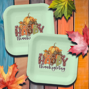 Happy Thanksgiving Pumpkins Paper Plate