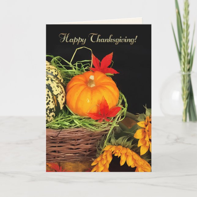 Happy Thanksgiving. Pumpkins & Sunflowers  Holiday Card (Front)