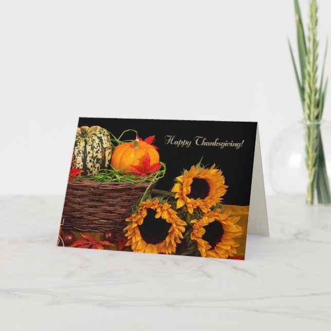 Happy Thanksgiving. Pumpkins & Sunflowers  Holiday Card (Front)