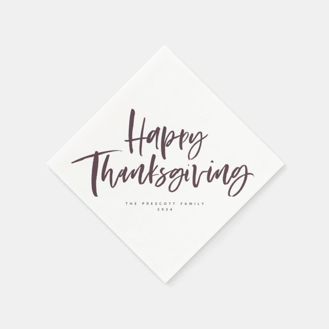 Happy Thanksgiving purple brush script Napkin (Corner)