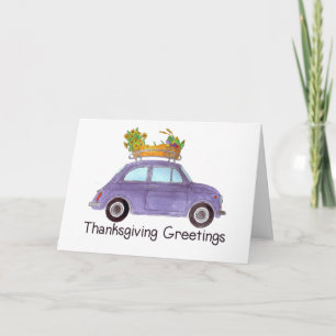 Happy Thanksgiving Purple Retro Fiat 500 Card