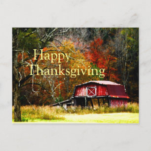 Happy Thanksgiving - Red Barn - Autumn colors Holiday Postcard