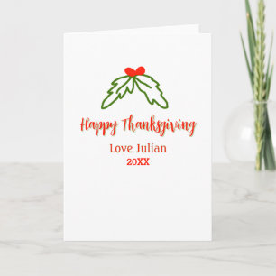 Happy Thanksgiving red green leaves cherry name ye Card