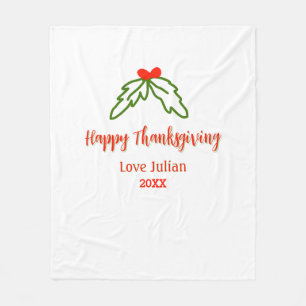Happy Thanksgiving red green leaves cherry name ye Fleece Blanket