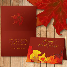Happy Thanksgiving Red Leaves Folded Greeting Card