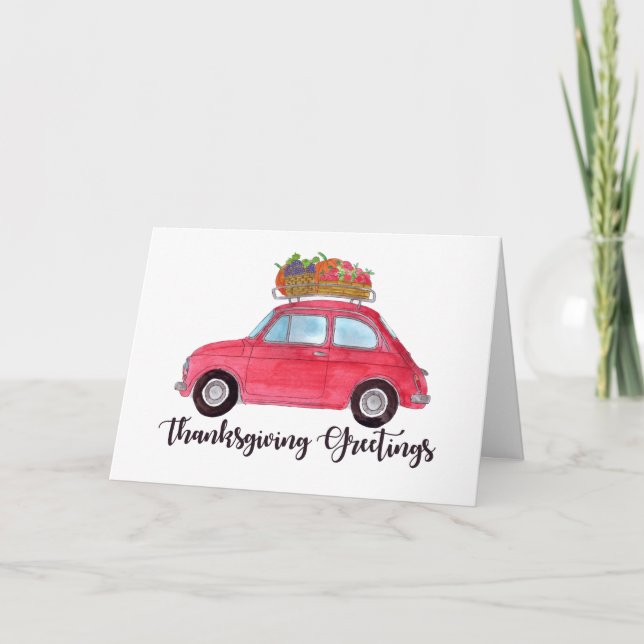 Happy Thanksgiving Red Retro Fiat 500 Card (Front)