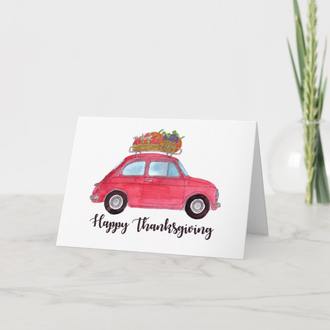 Happy Thanksgiving Red Retro Fiat 500 Card (Front)