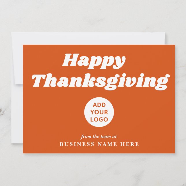 Happy Thanksgiving Retro Groovy Orange Business Holiday Card (Front)