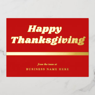 Happy Thanksgiving Retro Red Gold Business Foil Holiday Card
