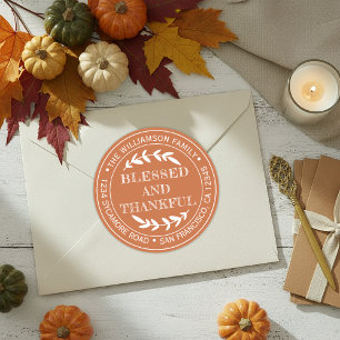 Happy Thanksgiving Return Address Burnt Orange Classic Round Sticker
