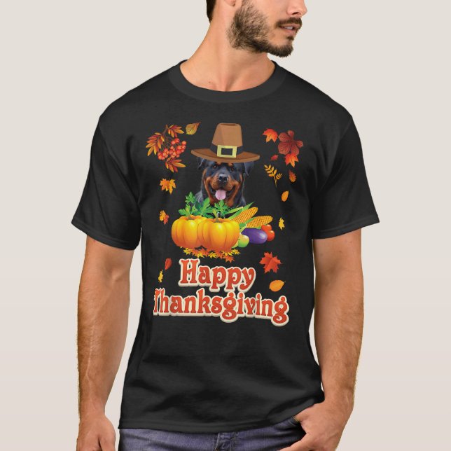 Happy Thanksgiving Rottweiler Dog I M Thankful For T-Shirt (Front)