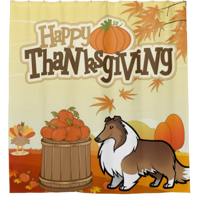Happy Thanksgiving Rough Collie Shower Curtain (Front)