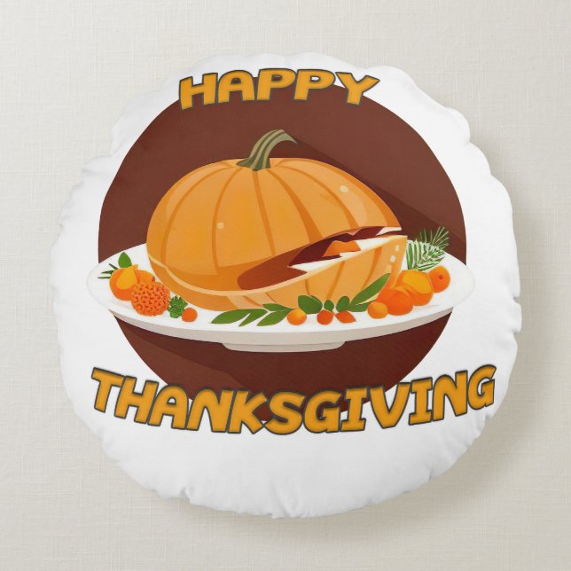 happy thanksgiving  round cushion (Front)