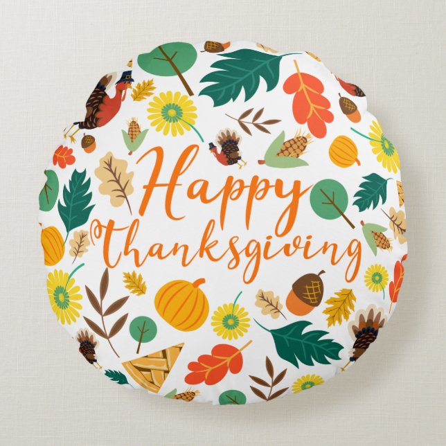 Happy Thanksgiving Round Cushion (Front)