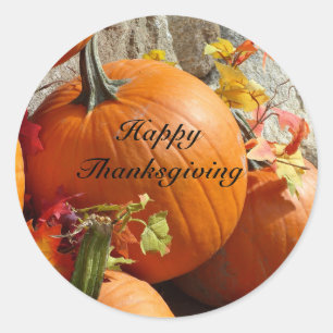 Happy Thanksgiving Round Pumpkin Stickers