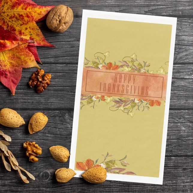 Happy Thanksgiving Rustic Autumn Leaves Napkin (Creator Uploaded)