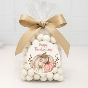 Happy Thanksgiving Rustic Boho White Pumpkin Classic Round Sticker