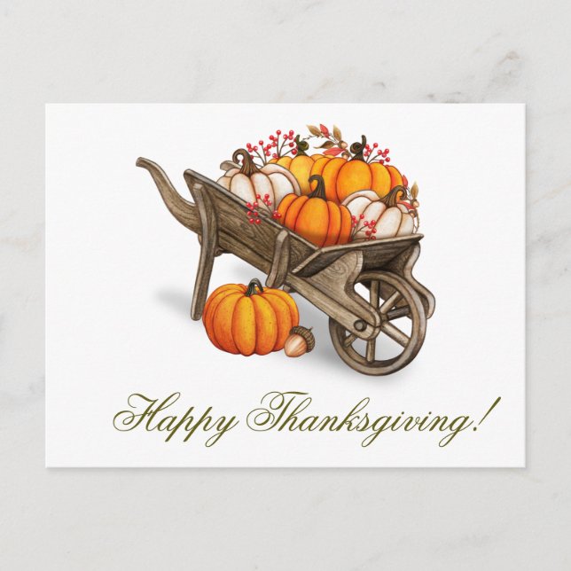 Happy Thanksgiving Rustic Country Pumpkin Wagon Postcard (Front)