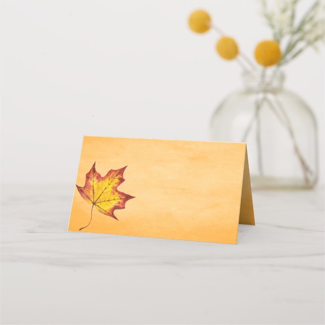 Happy Thanksgiving Rustic Fall Leaf Table Seating Place Card (Front)