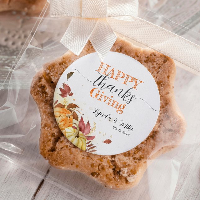 Happy Thanksgiving, Rustic Fall Pumpkins Classic Round Sticker (Creator Uploaded)