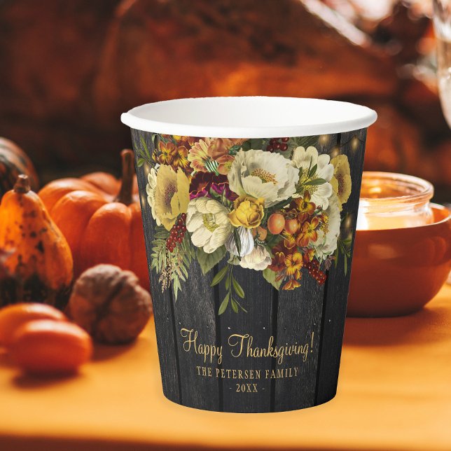Happy Thanksgiving rustic fall wood Thanksgiving Paper Cups (Creator Uploaded)
