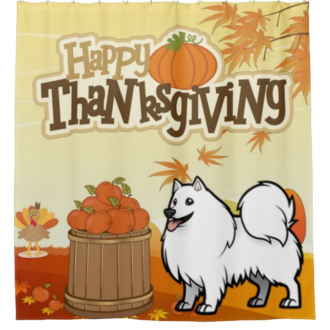 Happy Thanksgiving Samoyed Shower Curtain (Front)