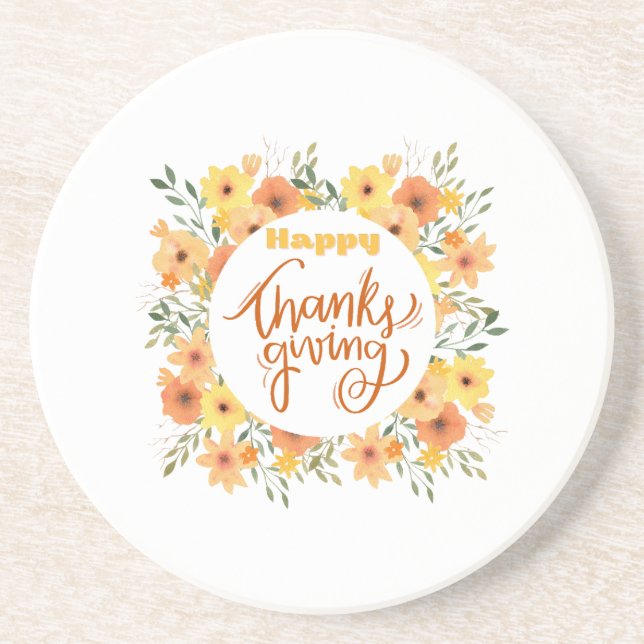 Happy Thanksgiving Sandstone Coaster (Front)