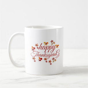 Happy Thanksgiving Script Autumn Leaves Coffee Mug