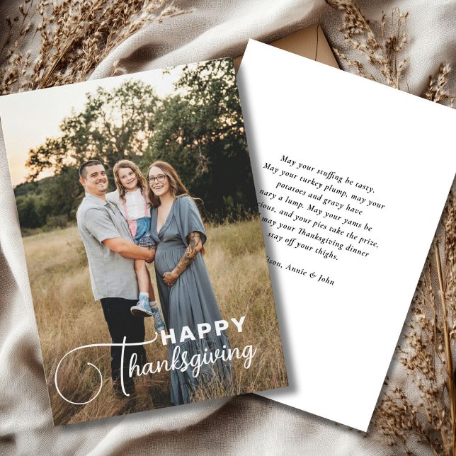 "Happy Thanksgiving" Script Font, 1 Photo Holiday Card ("Happy Thanksgiving!" Simple Thanksgiving, Photo Card, script font, modern.)