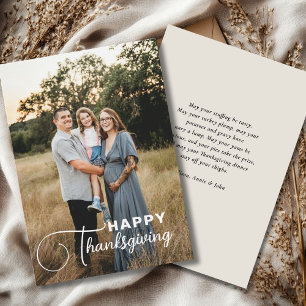 "Happy Thanksgiving" Script Font, 1 Photo Holiday Card