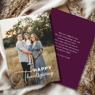 "Happy Thanksgiving" Script Font, 1 Photo Holiday Card