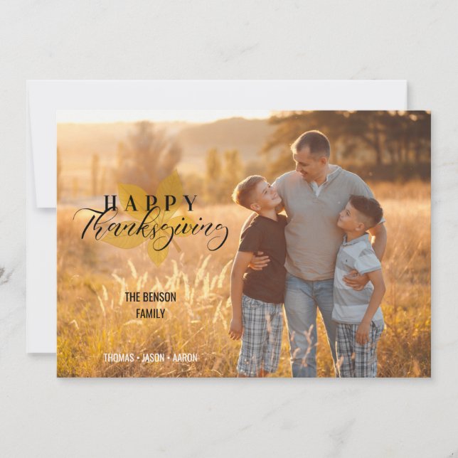 Happy Thanksgiving Script Leaves Family Photo (Front)