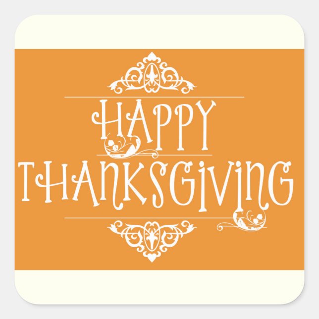 Happy Thanksgiving Script Orange Square Sticker (Front)