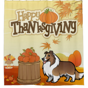 Happy Thanksgiving Shetland Sheepdog Shower Curtain