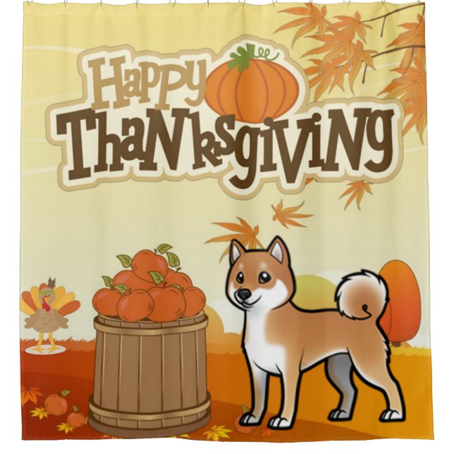 Happy Thanksgiving Shiba Inu Shower Curtain (Front)
