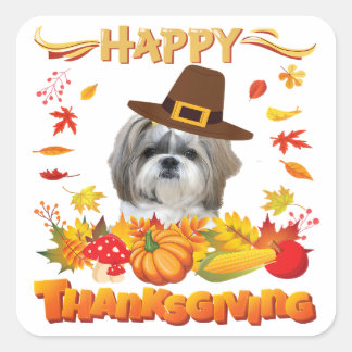 Happy Thanksgiving Shih Tzu Dog | I'm Thankful Square Sticker
