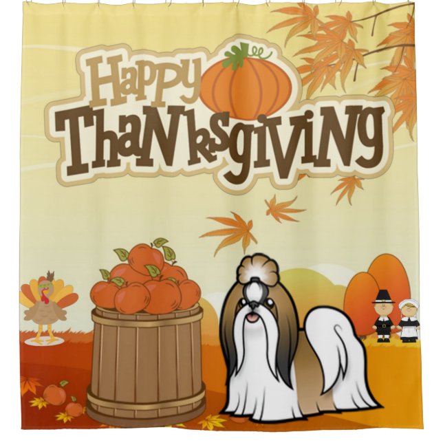 Happy Thanksgiving Shih Tzu Shower Curtain (Front)