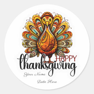 Happy Thanksgiving Shirt   Fall Holiday Turkey Day Classic Round Sticker