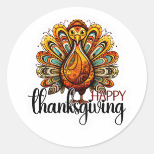 Happy Thanksgiving Shirt   Fall Holiday Turkey Day Classic Round Sticker