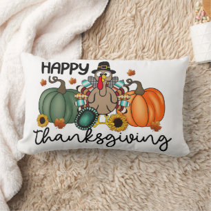 Happy Thanksgiving Shirt   Fall Holiday Turkey Day Lumbar Cushion