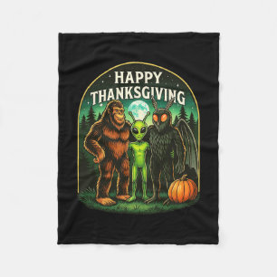 Happy Thanksgiving Shirt Men Bigfoot Alien Mothman Fleece Blanket