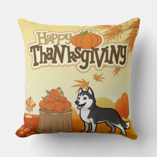 Happy Thanksgiving Siberian Husky Cushion (Front)
