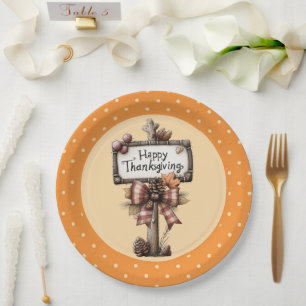 Happy Thanksgiving Sign Paper Plate